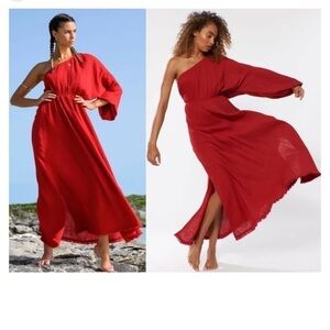 Red Carter Maxi dress one sleeve elastic waist with slit blue Size 8